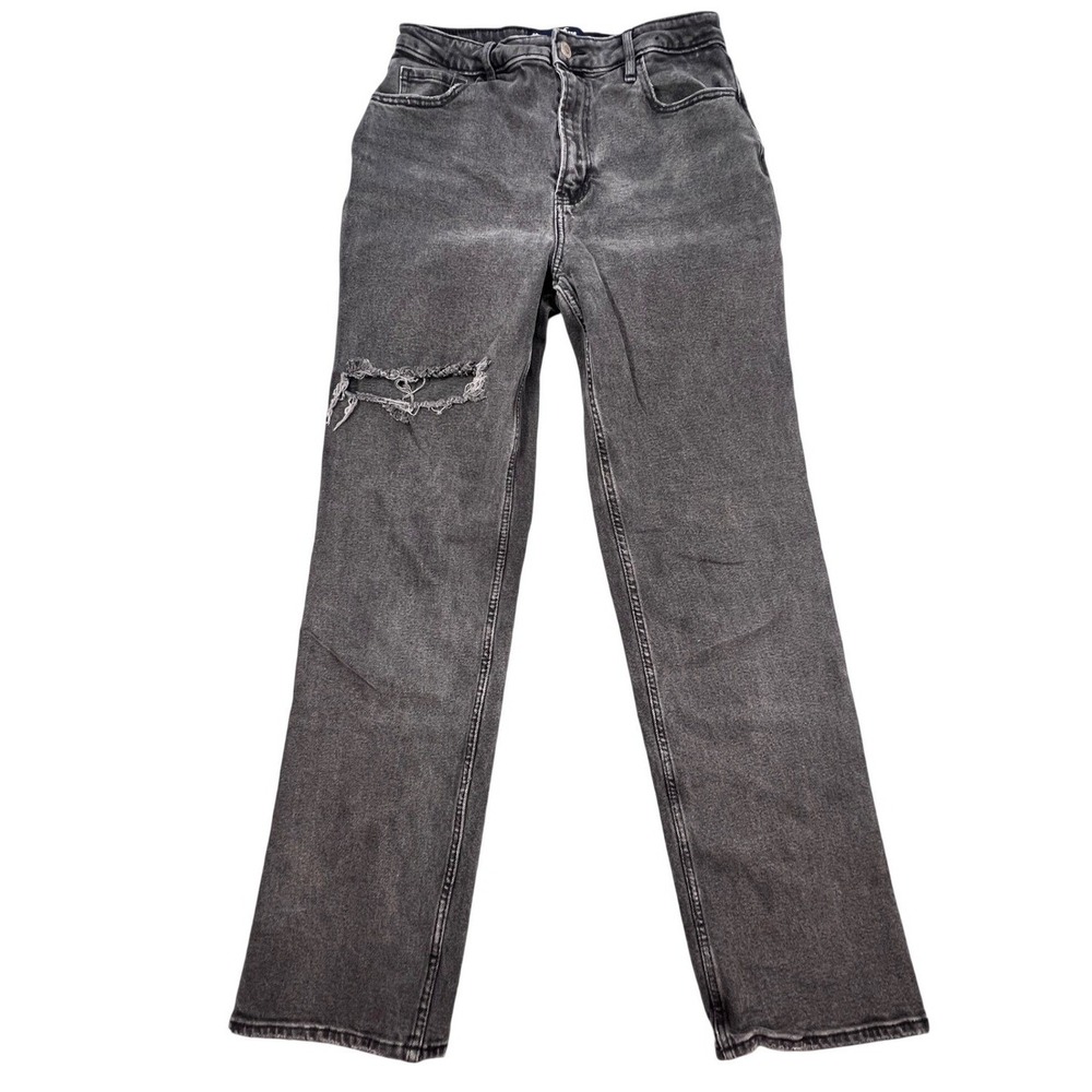 Hollister Black Distressed Ultra High Rise Stacked Straight Jeans Womens 9R